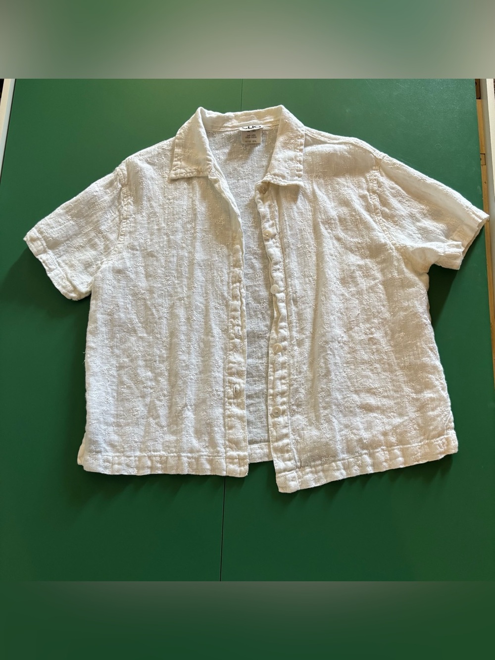 Vintage Clio Size SML Textured Short Sleeve Button-Up 100% linen shirt